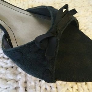 Navy Blue Suede Flip-flop Heels